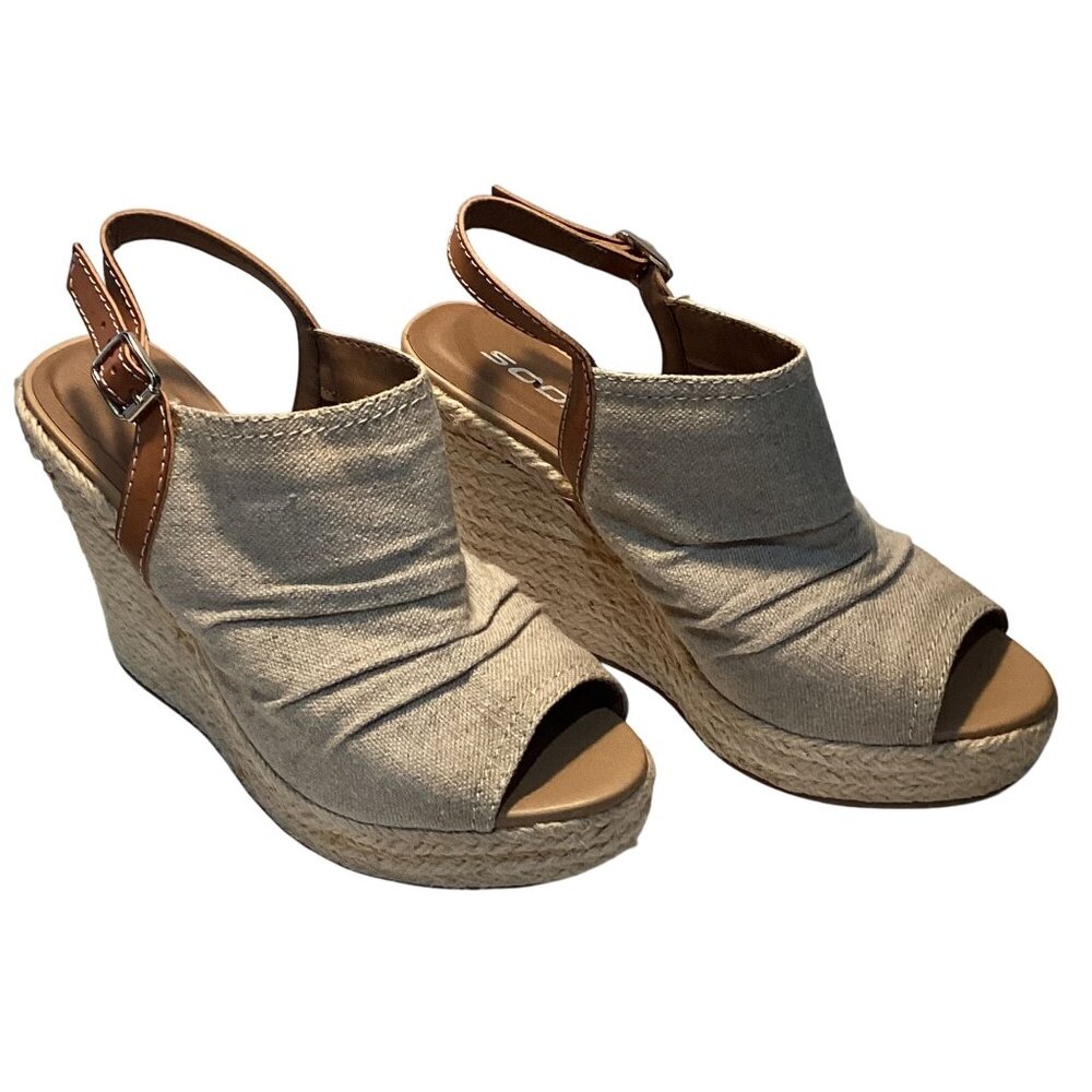 Soda Women's Jefari-s Beige Tan Wedge Hill Size 9 W Box Clean Shoes